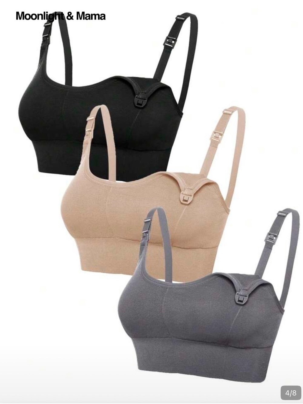 3-Pack Wireless Sleep & Nursing Bras — Cream, Gray, Black